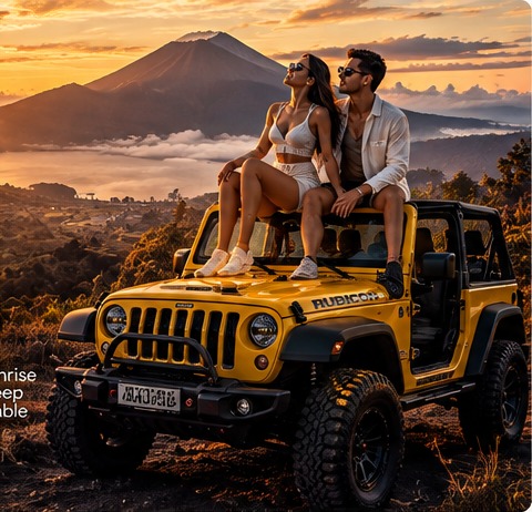 Four-wheel-drive jeep at a Mount Batur sunrise viewpoint